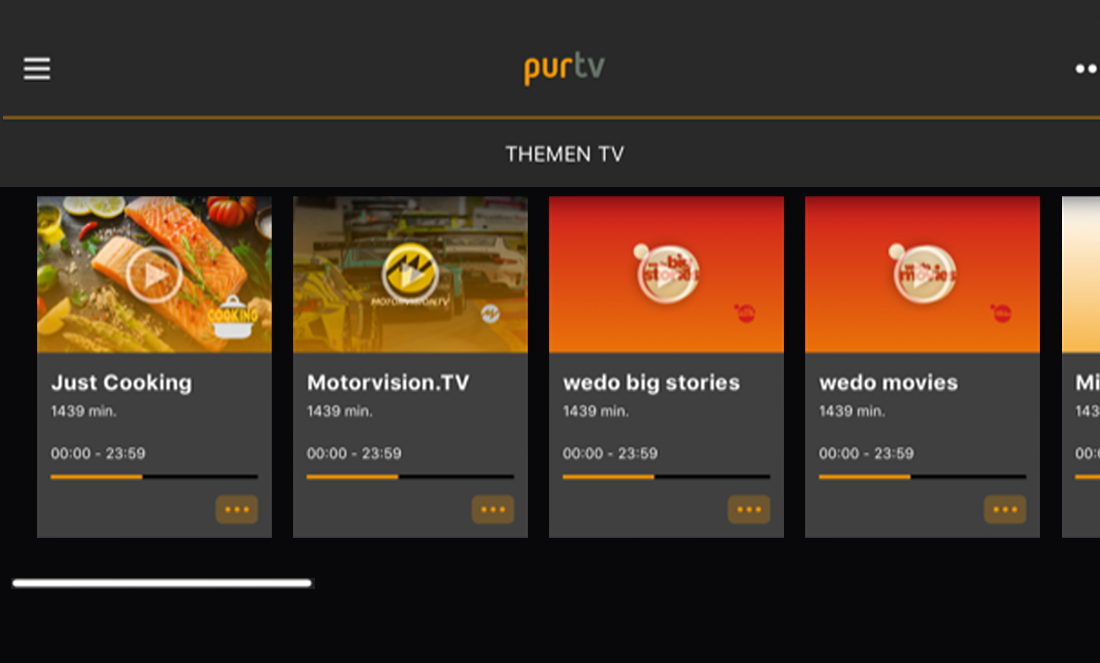 purTV-App TV-Oberfläche Themen